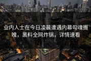 业内人士在今日凌晨遭遇内幕勾魂摄魄，黑料全网炸锅，详情速看